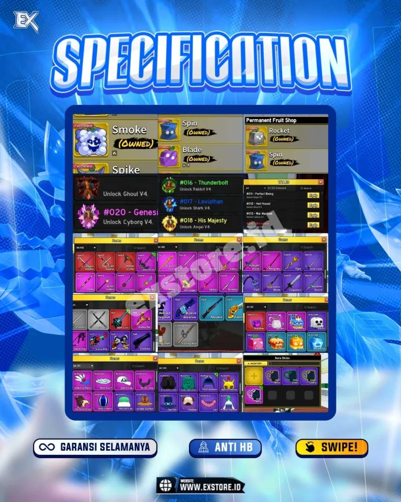 GODHUMAN + CDK TTK HS + V4 GHOUL CYBORG ANGEL SHARK RABBIT HUMAN + DDS + CDID 17 LIMITED CARS + FISCH + FISH IT + BLR