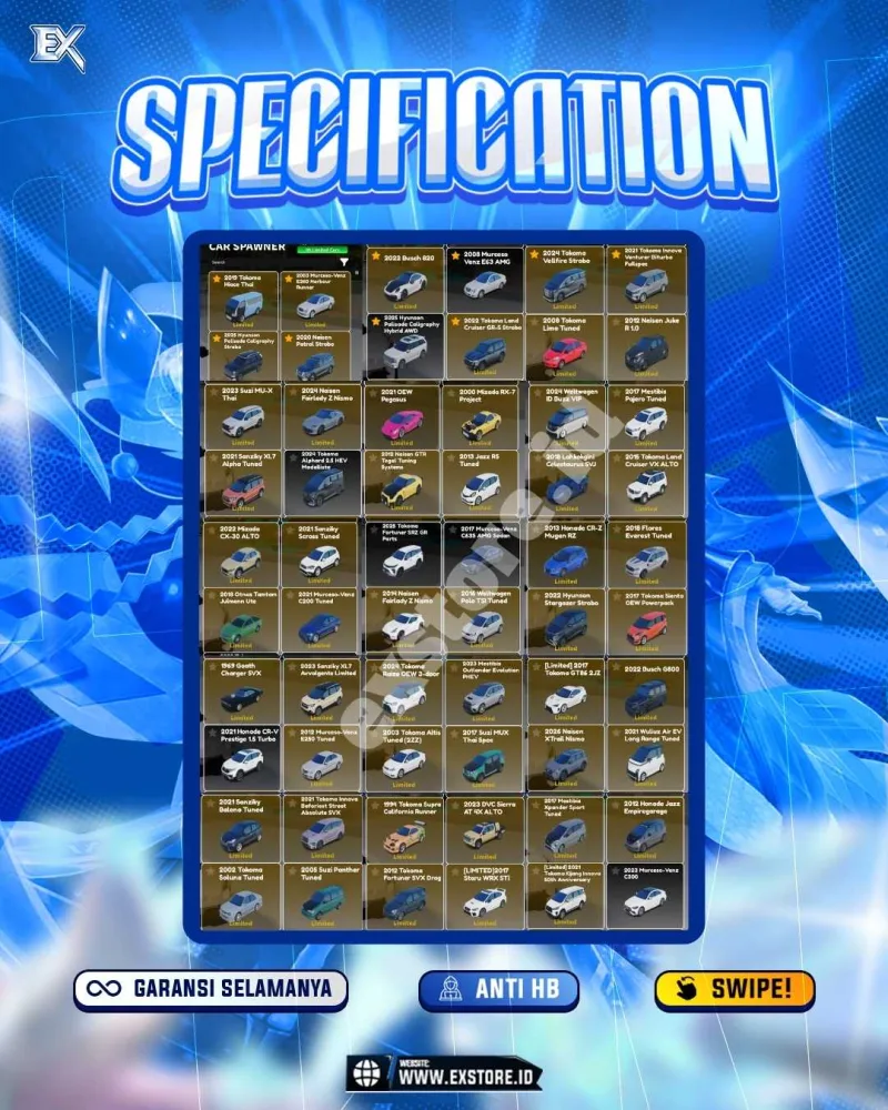 LIMITED CARS 95 + GAMEPASS 5