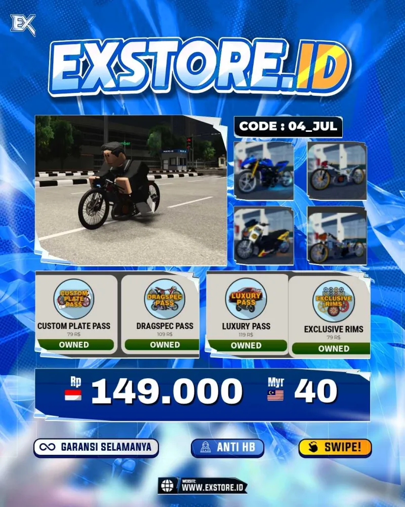 MONEY 120M + MOTOR LIMITED 11 + GAME PASS 3