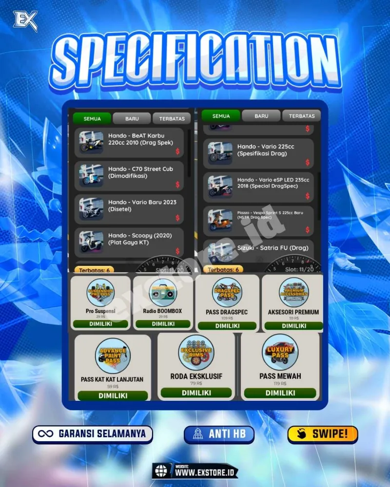MONEY 17M + MOTOR LIMITED 6 + GAME PASS 7