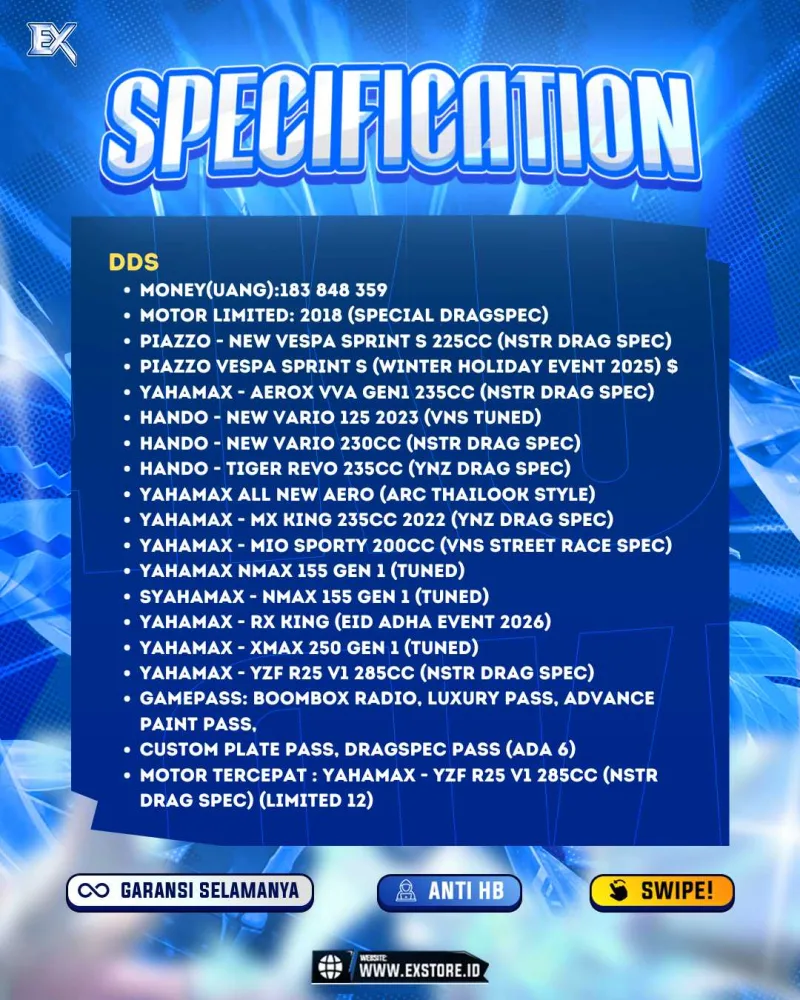 LIMITED CARS 31 + GAMEPASS 5 + DDS 12 LIMITED + GAMEPASS 6