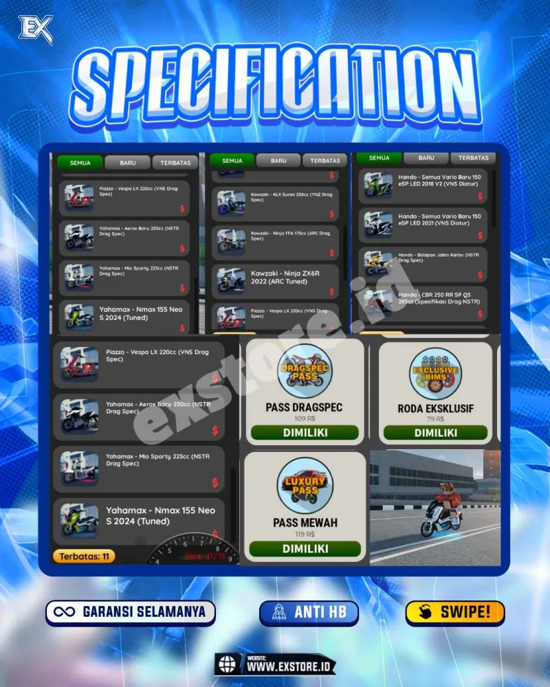 MONEY 290M + MOTOR LIMITED 11 + GAME PASS 2