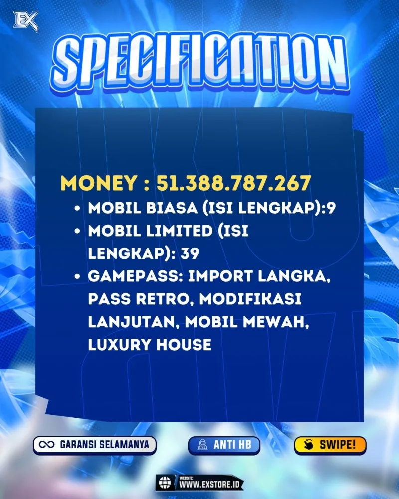 LIMITED CARS 39 + GAMEPASS 5