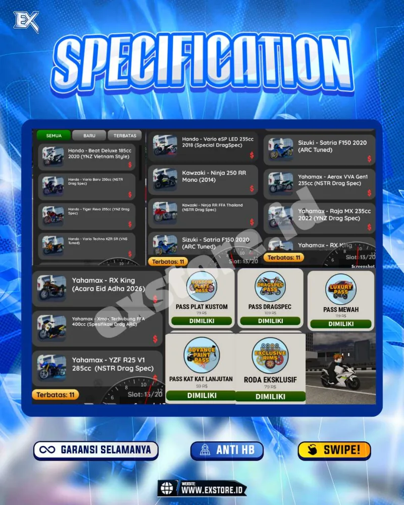 MONEY 1M + MOTOR LIMITED 11 + GAME PASS 5