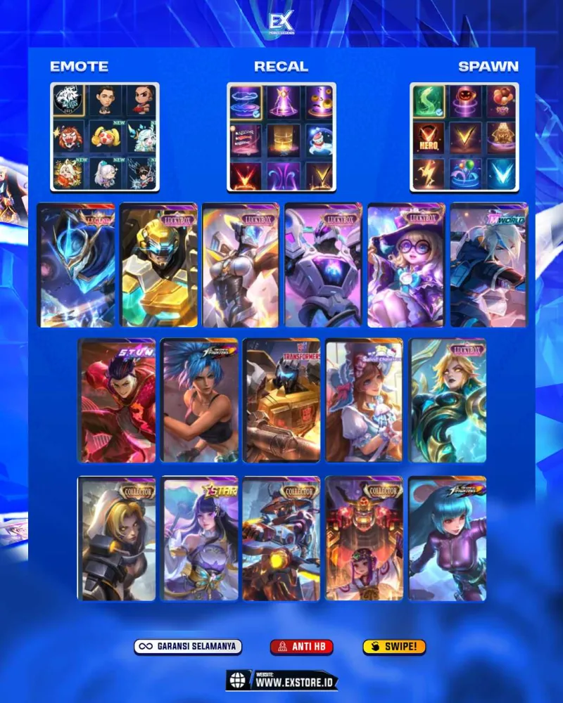 CHOU KOF + YSS COLLECTOR + JAWHED COLLECTOR + GUSION LEGEND + BETRIX PRIME + DYRROT KOF + CLAUDE LUCKYBOX + SELENA LUCKYBOX