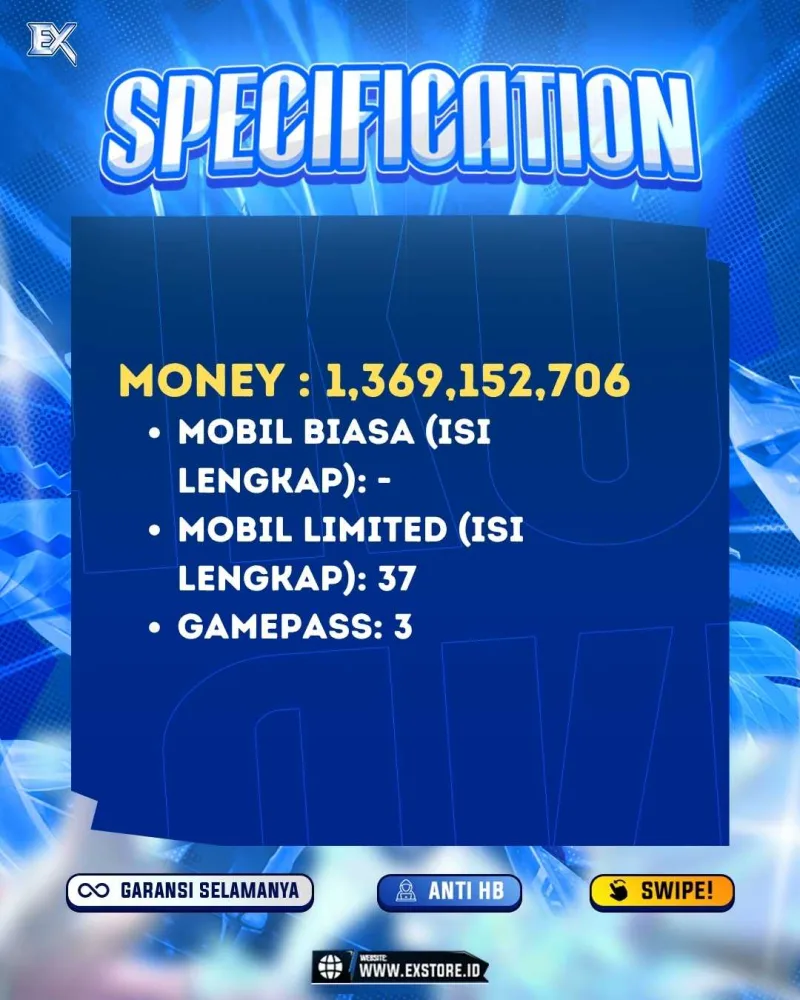LIMITED CARS 37 + GAMEPASS 3