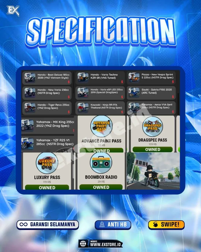 MONEY 1M + MOTOR LIMITED 11  + GAME PASS 4