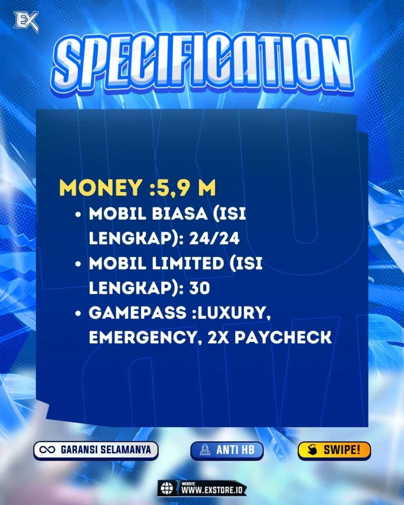 LIMITED CARS 30 + GAMEPASS 3