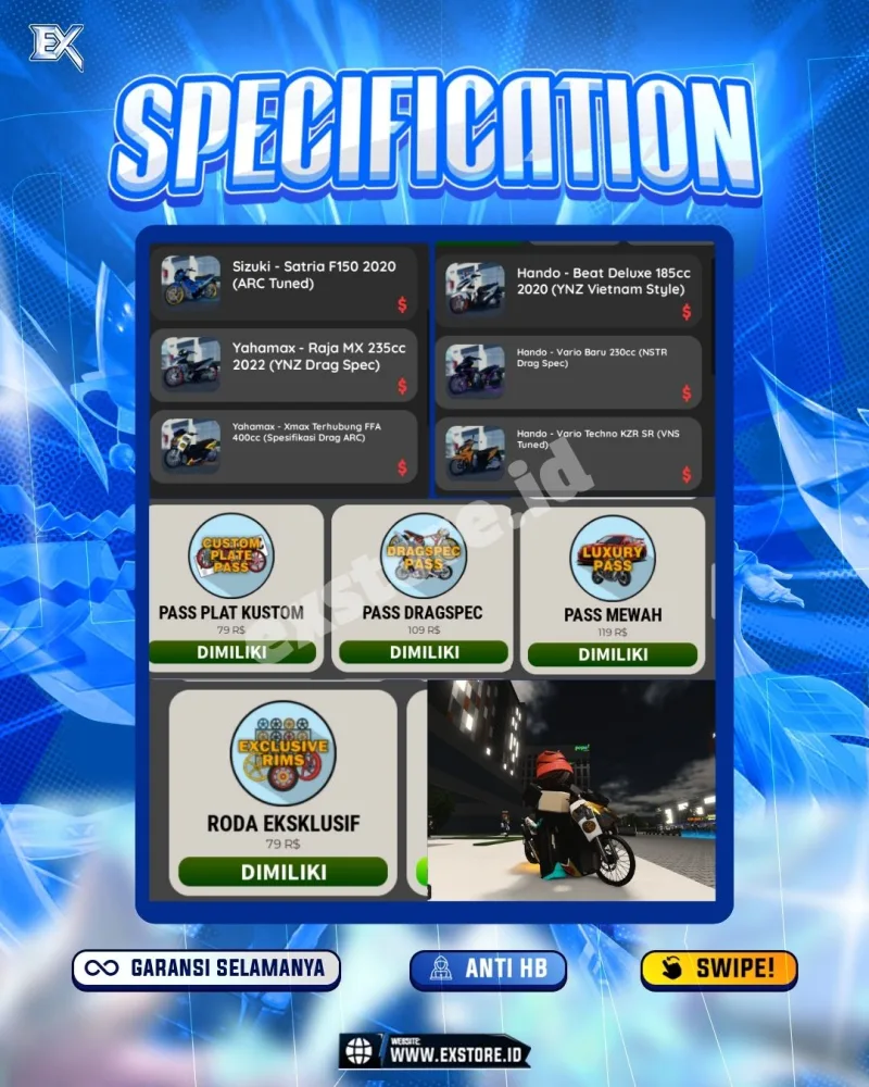 MONEY 90M + MOTOR LIMITED 6 + GAME PASS 4