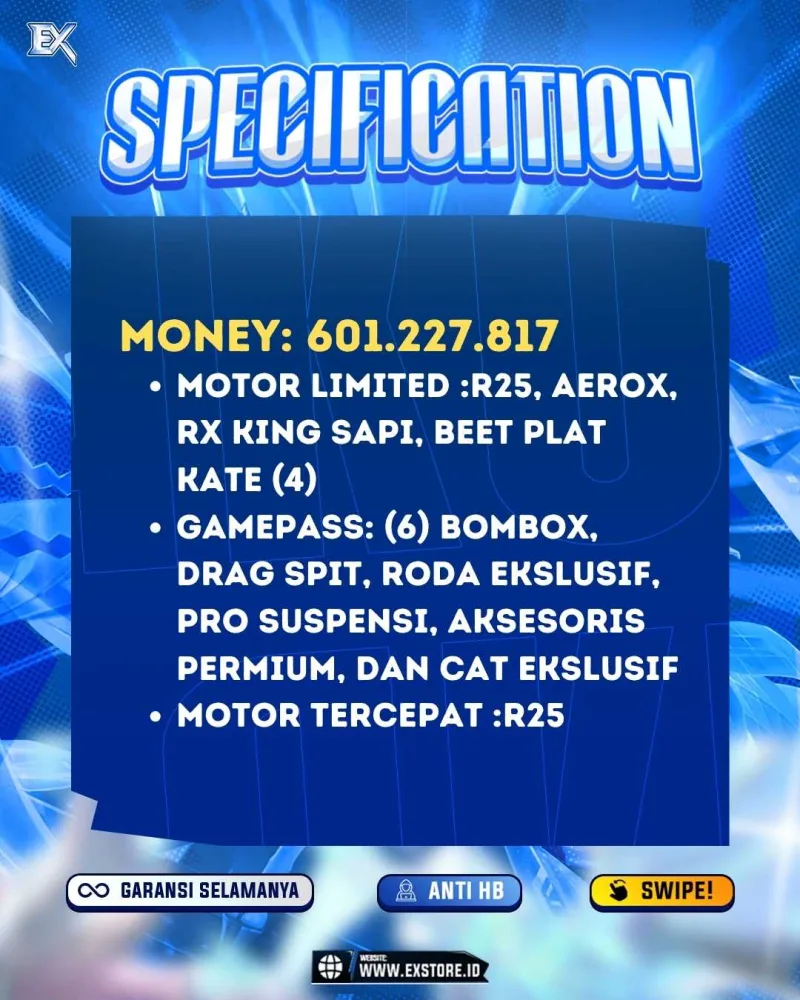 MONEY 601M + MOTOR LIMITED 4 + GAME PASS 6