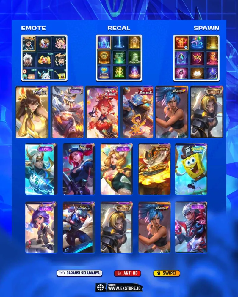 LANCELOT DRAGON TIMER + FRANCO BLAZING + VALIR DRAGON TIMER + GROCK VENOM + LAYLA SABER + LING DRAGON TIMER + GUSION VENOM