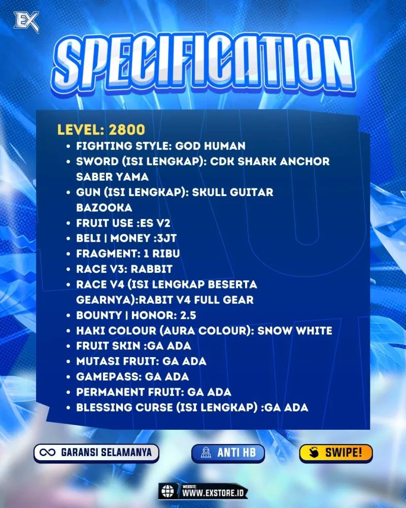 GODHUMAN + CDK SHARK ANCHOR + SOUL GUITAR + V4 RABBIT FULL GEAR