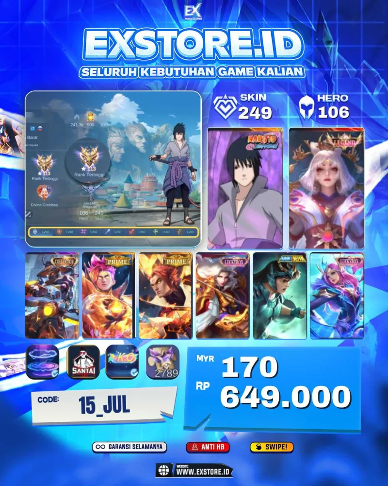 SUYOU SASUKE + LUNOX LEGEND + YSS COLLECTOR + CLAUDE PRIME + YU ZHONG PRIME + LANCELOT LUCKYBOX